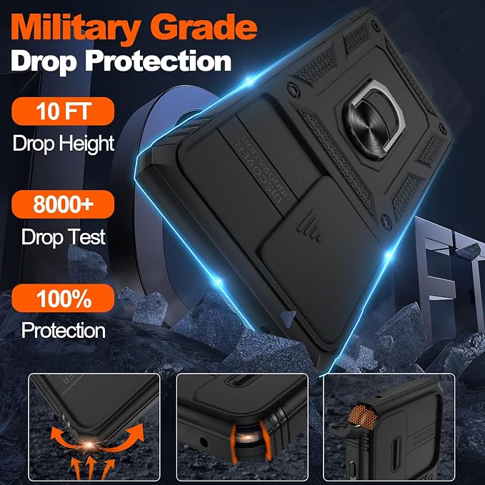 for Samsung Galaxy Note 20 Ultra Case with Screen Protector*2, Note 20 Ultra Phone Case Build in 360° Rotating Ring Kickstand, Military Grade Protective Cover for Note 20 Ultra Phone Black - Image 3