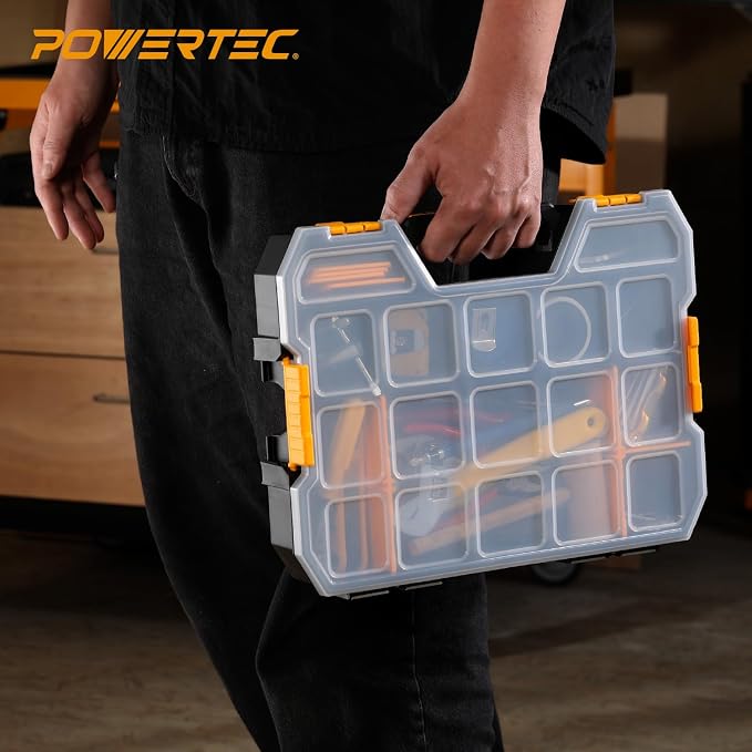 POWERTEC Stackable Tool Box Organizer with Removable Dividers - 17 Compartments, Interlocking, Portable Design, 2-Pack (72118-P2) - Image 6