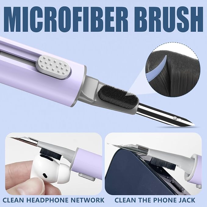 Inesore for AirPod Cleaning Kit, for Phone Earbuds Electronics (Purple) | Metal Tip, High-Density Soft Brush, Flocked Sponge Tip, 3 in 1 Design, Compact & Lightweight, Easy Operation, Easy to Carry - Image 5