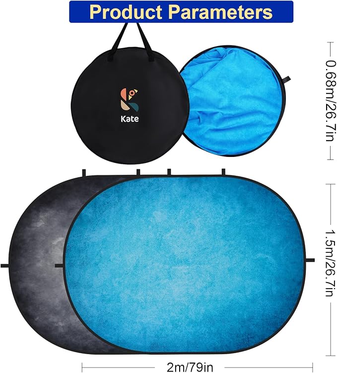 Kate Collapsible Backdrop Blue and Gray self Tape Auditions Backdorp 141 | Collapsible Backdorp 5'x6.5' Blue Gray Microfiber Backdorps for Self-Tape, Professional Video Conferencing - Image 2