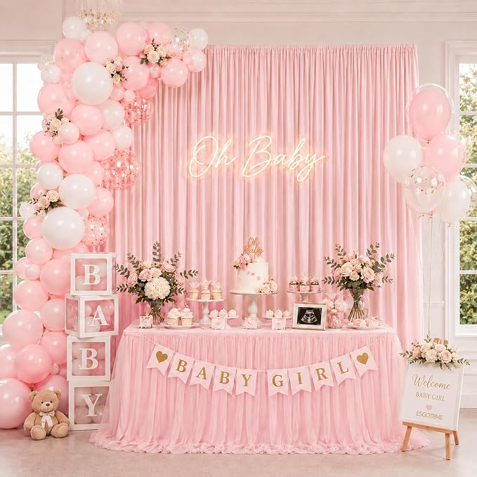 ESGOTBME 10x10ft Wrinkle Free Blush Pink Backdrop Curtain for Parties Soft Fabric Drapes Wedding Pink Curtain Backdrop for Birthday Party Decorations Background for Photography 5x10ft,2 Panels - Image 3