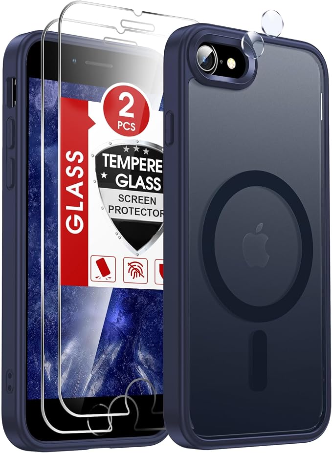 LeYi for iPhone SE Case/iPhone-8/7 Blue with[ Screen Protector X2+ Camera Cover X2] i Phone SE3 2022/ SE2 2020 Cases for MagSafe Magnetic Protective Slim Women Men Funda para iPhone8/7/SE, Navy Blue by LeYi