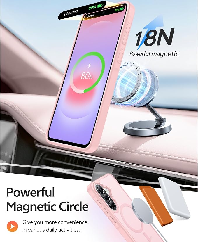 FNTCASE for Galaxy A37/A36 5G Phone Case, Fit for Magsafe, Screen Protector | Translucent Matte Magnetic Back, 14FT Military Grade Drop Protection, Shockproof Protective, for Samsung A37 Cover,Light Pink - Image 3