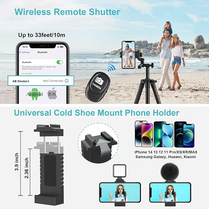 71 Inch Lightweight Tripod for Camera & Phone with Wireless Remote | Comes with phone holder and carry bag,travel-friendly,2-in-1 selfie stick and tripod design,Aluminum portable alloy body - Image 7