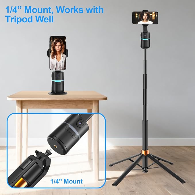 Auto Face Tracking Selfie Stick Tripod for iPhone, 360° Auto Rotating Face Tracking Tripod, Gesture Control, No APP Required, Gimbal stabilizer for Smartphone, for Live Streaming Video, Recording - Image 5