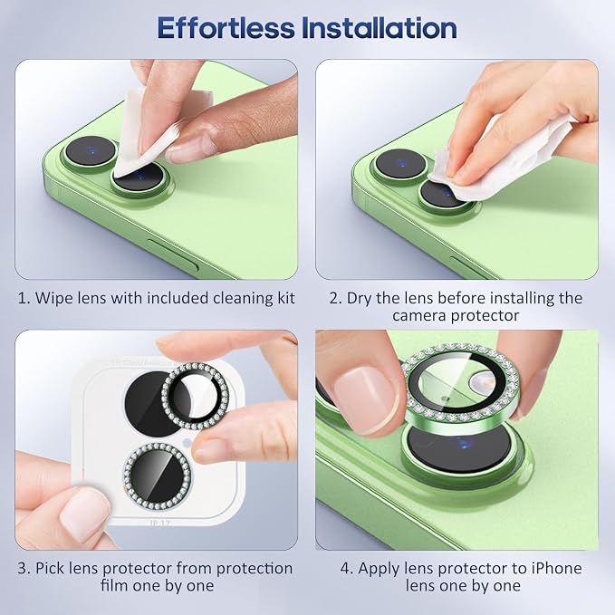 for iPhone 17 Camera Lens Protector Cover Bling Diamond, Green | Individual Metal, 9H Hardness, Scratch Resistant, Shockproof, Drop Protection, Case Friendly, Stylish Accessories - Image 7