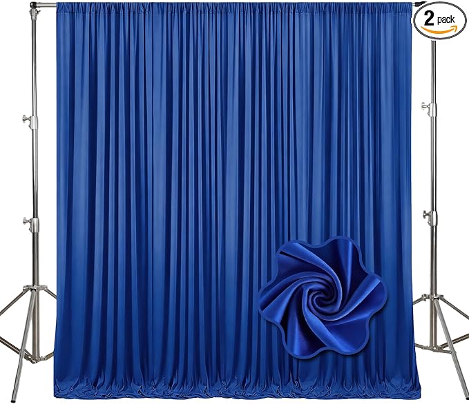 10ft x 10ft Deep Blue Backdrop Curtains for Parties, Polyester Fabric Backdrop Drapes with Rod Pockets for Weddings, Birthday, Photography, Mother's Day, Graduation Party Background Curtain, 2 Panels by Tisspoms