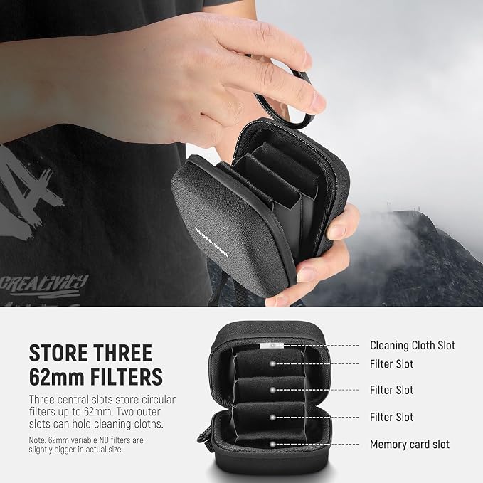 Neewer Storage Bag for 9 x 9 cm Filter, Shockproof Dustproof Waterproof Carrying Bag with Expandable Dividers, Wrist Strap and Carabiner for 3 Circular Filters 62 mm, PB11 - Image 3