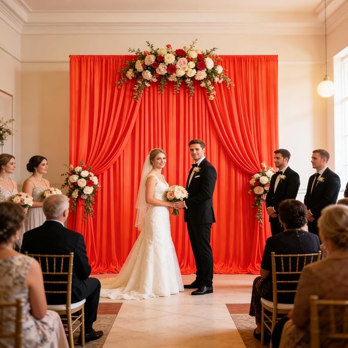 10ft x 10ft Deep Orange Backdrop Curtains for Parties, Polyester Fabric Backdrop Drapes with Rod Pockets for Weddings, Birthday, Halloween,Christmas Party Background Curtain, 2 Panels - Image 6