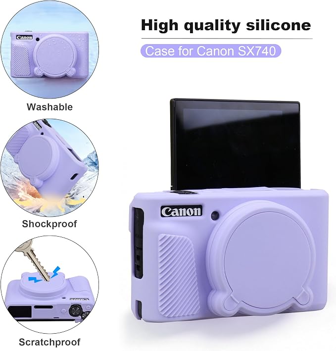 BOVKE Hard Case+Silicone Cover for Canon PowerShot SX740 HS Camera, Purple | SX740 SX730 Digital Camera Shockproof EVA Storage Bag & Soft Silicone Protective Case with Removable Lens Cover, Wrist Strap - Image 4