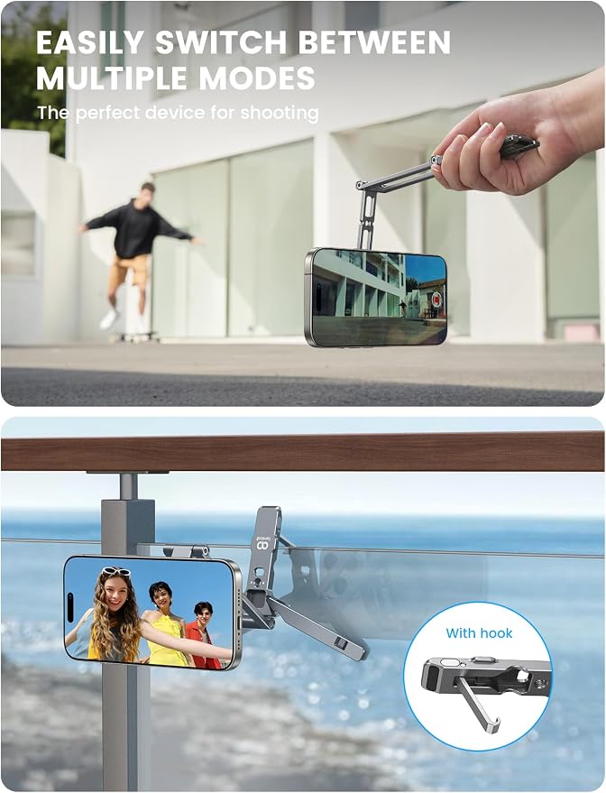 Lamicall for MagSafe Tripod Stand Ultra-Compact with 1/4" Screw, Arca, Hook | Aluminum Magnetic Tripod for iPhone, Flexible 20x Magnet Phone Stand Gift Accessories for Women Men for iPhone 17 16 15 Grey - Image 6