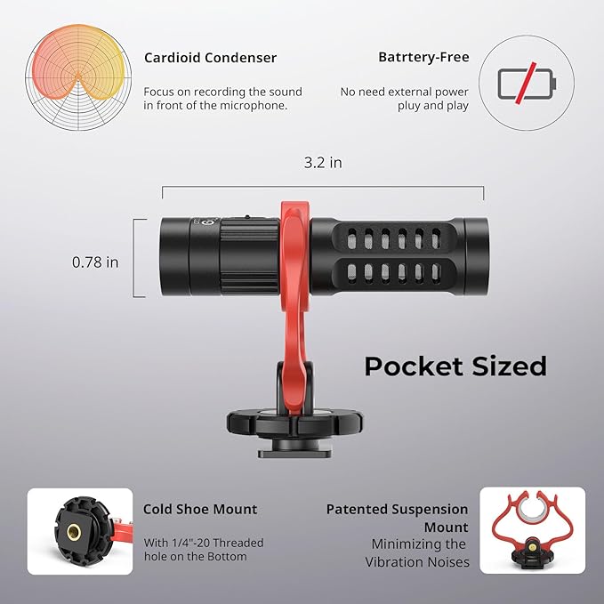 SMALLRIG Shotgun Mic for Camera, Video Microphone for DSLR & for iPhone, Camera Microphone for Sony and for Canon, with Shock Mount, Deadcat Windscreen, Dual Channel for Vlogging and Interview - Image 3