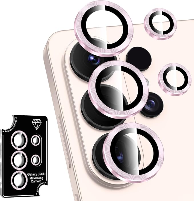 for Samsung Galaxy S26 Ultra Camera Lens Protector, Individual Metal Ring Tempered Glass Lens Cover, [Strong Adsorption] Scratch Resistant Ultra-Thin HD Clear Lens Cover, 1 Set-Pink by Btscase