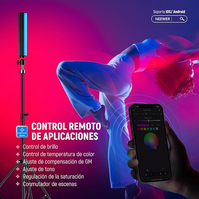 NEEWER TL21C RGB Light Wand with App Control, Magnetic Handheld Light Stick | 2500K-8500K Dimmable, CRI95+, Full Color LED Tube Bar, 2550mAh Battery, 17 Light Scenes, for Vlog Photography Video - Image 3