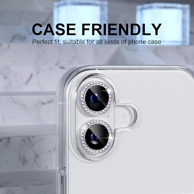 Choiche for iPhone 17 Camera Lens Protector Bling, Diamond-Silver | Ultra HD, 9H Tempered Glass Camera Cover Screen Protector Metal Individual Ring Decoration Accessories, 2-Lens, 6.3-inch - Image 4