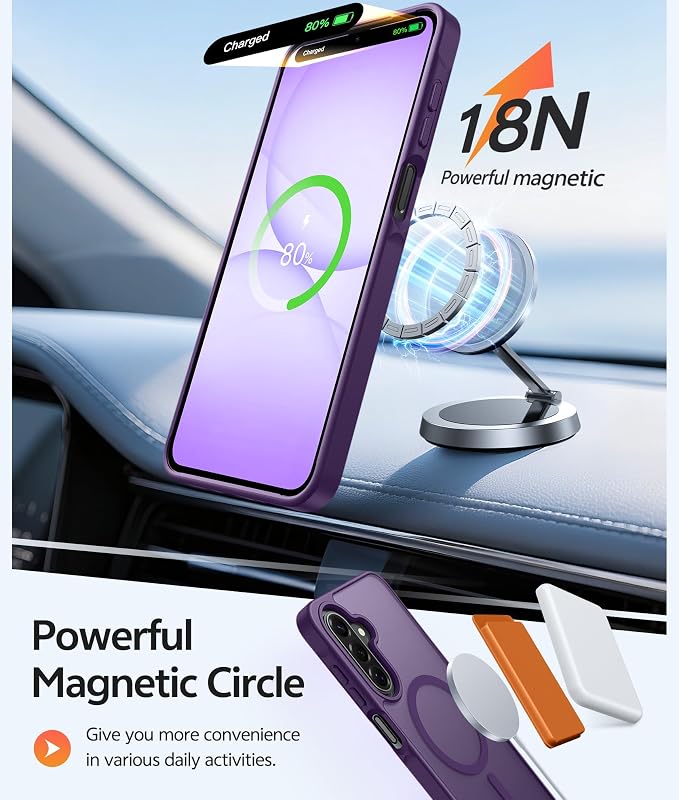 FNTCASE for Galaxy A17/A16 5G Phone Case, Fit for Magsafe, Screen Protector | Translucent Matte, 14FT Military Grade Drop Protection, Slim Shockproof Protective, for Samsung A 17 A 16 Cover, Purple - Image 3