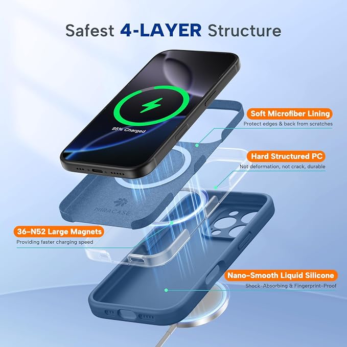 miracase Magnetic for iPhone 16 Pro Max Case, [Soft Anti-Scratch Microfiber Lining], Compatible with MagSafe, Liquid Silicone Case Shockproof Drop Protection Phone Case for 16 ProMax,Glass Blue | Compatible with MagSafe, Soft Microfiber Lining, Premium... - Image 3