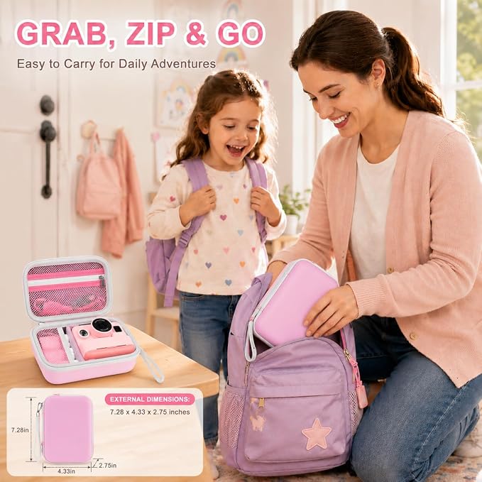 Kids Instant Print Camera Case for DYLANTO for ESOXOFFORE Cameras | Portable Digital Camera Case Organizer for ETIKEZ for YTETCN for DUDUDRAGON with Pocket for Accessories (Box Only)-Pink - Image 8