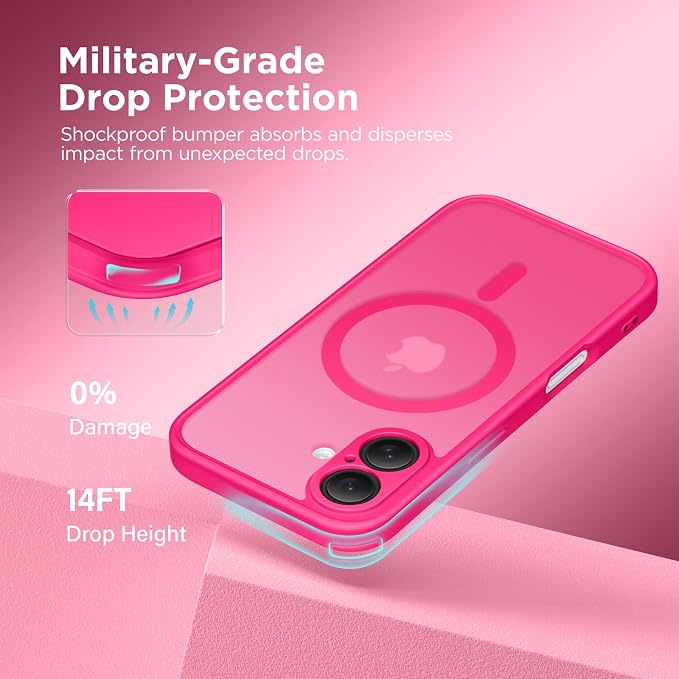 CAPRARO for iPhone 16 Case, Compatible with MagSafe Hot Pink | Upgraded [Full Camera Protection] Protective Translucent Matte Women Girl Magnetic Phone Case Cover, Hot Pink - Image 5