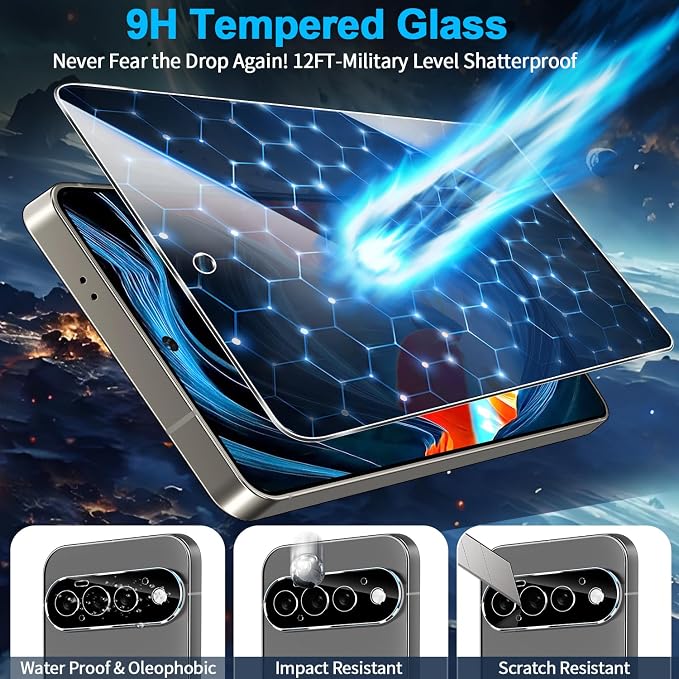3 Pack Privacy Screen Protector for Google Pixel 11 Pro Tempered Glass + 2 Pack Camera Lens Protector, True 25°Anti Spy, 9H Hardness, Fingerprint Unlock, Case Friendly Bubble-Free 6.3 Inch - Image 4