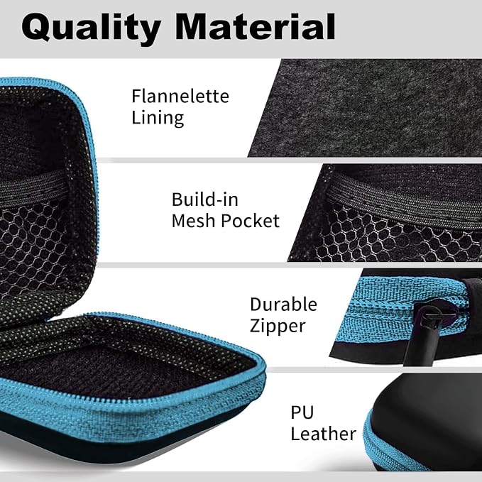 Square Earbud Case Portable EVA Carrying Case Storage Bag Cell Phone Accessories Organizer with Carabiner for Earphone, Earbud, Earpieces, SD Memory Card, Camera Chips, Tech Pouch, Blue1 - Image 5
