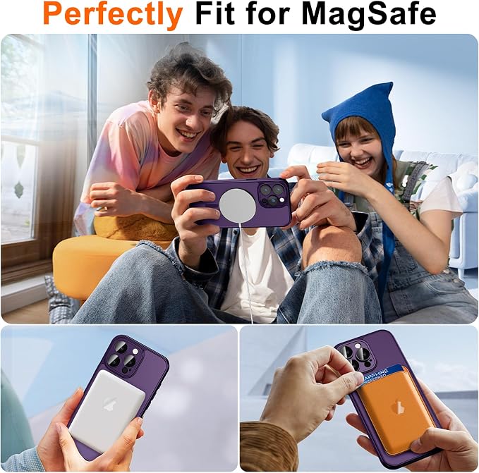 for iPhone 13 Pro Max Case with Privacy Screen Protector, Purple | Full Camera Protection, Translucent Matte Magnetic, Compatible with MagSafe, Shockproof Phone Cover, Slim Fit Women/Girls - Image 4