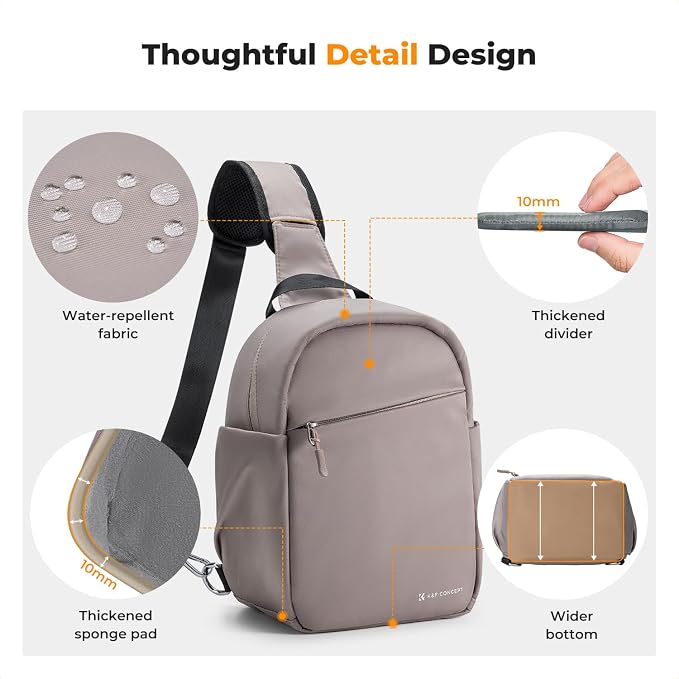K&F CONCEPT Camera Sling Bag, Compact Crossbody Bag for DSLR Mirrorless | Lightweight Fabric, with Tripod Holder, Quick Access & Custom Dividers, Men & Women, for Sony Canon Nikon, Gray Pink, BS06 - Image 4