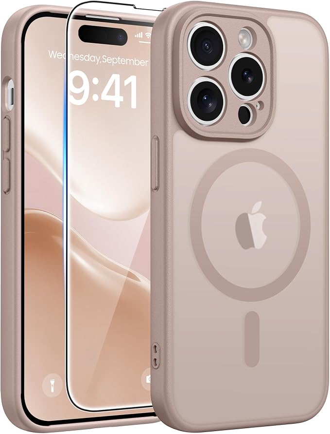 FNTCASE for iPhone 14 Pro Case, Compatible with Magsafe, Screen Protector | Full Camera Protection, Translucent Matte, 14FT Military Grade Drop Proof, Shockproof Protective Phone Cover, Desert Gold by FNTCASE