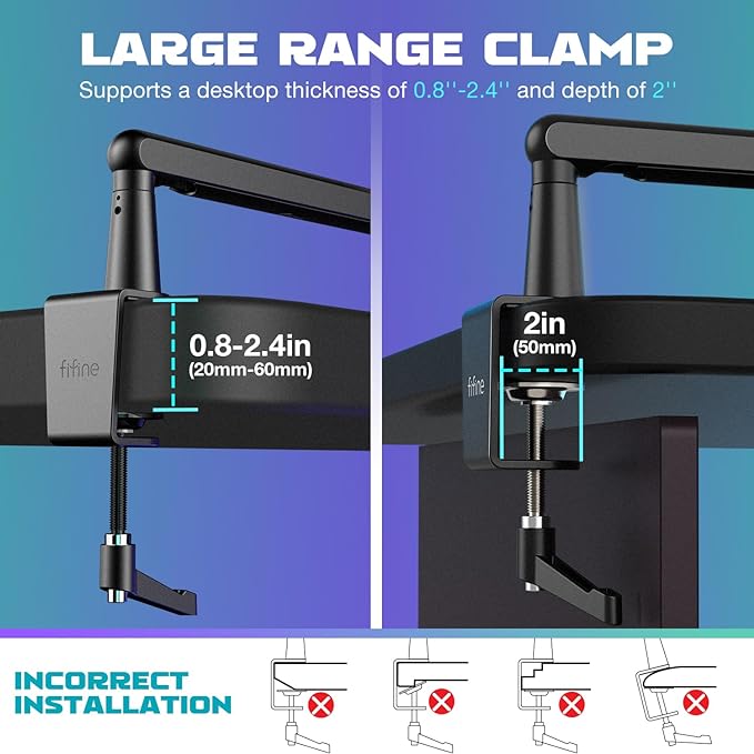 FIFINE BM88 Low Profile Microphone Boom Arm Stand for Gaming Streaming | Adjustable Stick Stand, Desk Mount Clamp, Cable Management, Screw Adapter, for Podcast Streaming Gaming - Image 6