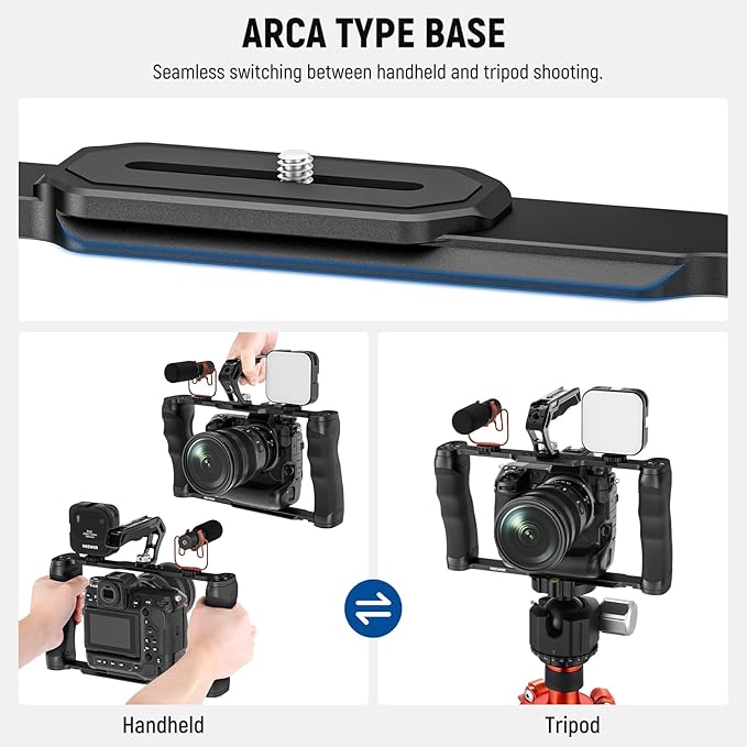 NEEWER Universal Camera Cage & Top Handle with 3/8" ARRI Locating Pins Kit, Video Rig Camera Stabilizer with Arca Type Base, Dual Handgrips, Compatible with SmallRig Accessories, CA016T | Video Rig Camera Stabilizer, Locating Pins for ARRI, Arca Type B... - Image 6