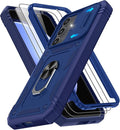 Gritup for Samsung Galaxy S23 FE Case with 2PCS Screen Protector, Build in 360° Rotating Ring Kickstand, Military Grade Protective Case for S23 FE Phone, Blue by Gritup