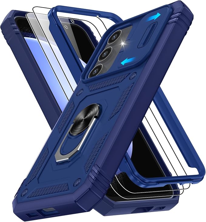 Gritup for Samsung Galaxy S23 FE Case with 2PCS Screen Protector, Build in 360° Rotating Ring Kickstand, Military Grade Protective Case for S23 FE Phone, Blue by Gritup