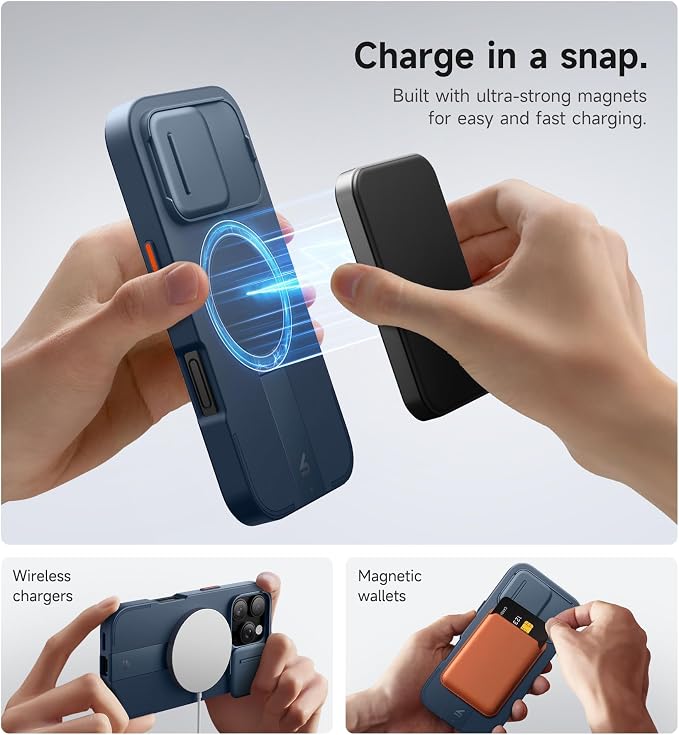 SURITCH for iPhone 16 Pro Case with Slide Camera Cover and Adjustable Kickstand, Compatible with MagSafe, Shockproof Bumper Case Slim Protective Cover for iPhone 16 Pro 6.3 Inch,Blue - Image 3