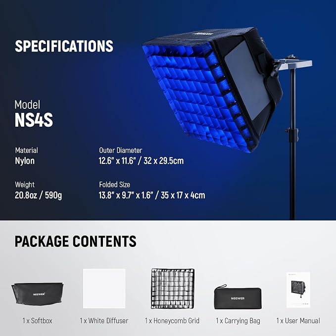 NEEWER Upgraded Softbox Diffuser for NL660 RGB660 PRO II LED Light, NS4S | 12.6"x11.6", Foldable, Grid, Bag, Blackout Hood, No Need to Remove Barndoors, Quick Set Up for Soft Light - Image 8