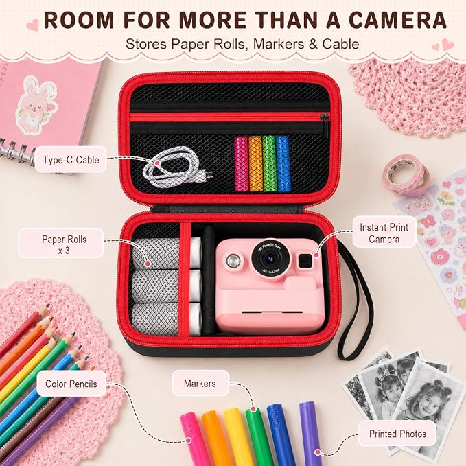 Kids Instant Print Camera Case for DYLANTO for ESOXOFFORE Cameras | Portable Digital Camera Case Organizer for ETIKEZ for YTETCN for DUDUDRAGON with Pocket for Accessories (Box Only)-Black - Image 5
