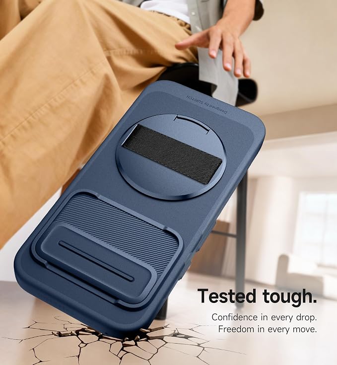 SURITCH for Google Pixel 9a Case with 360° Rotatable Hand Strap Phone Grip Holder & Invisible Kickstand & Slide Camera Cover, Slim Rugged Shockproof Protective Cover for Pixel 9a, Dark Blue - Image 8