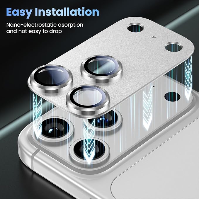 Uyiton for iPhone 17 Pro Max Camera Lens Protector, Metal Frame Glass Cover | Not Easy to Break, Strong Adsorption, Case-Friendly, Metal 9H Sapphire Glass Rear Camera Screen Cover, Silver - Image 8