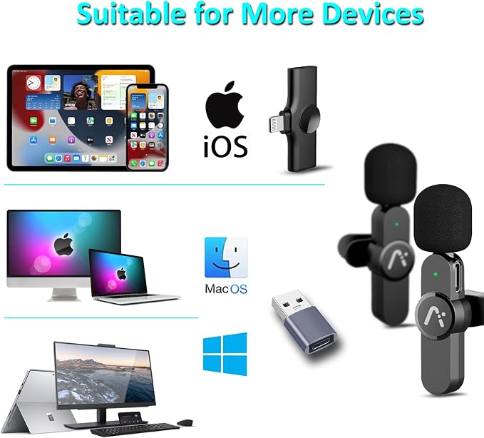 Wireless Lavalier Microphone for iPhone7-14, Wireless Clip Mic, Clip on Microphone A3d, for iPhone, iPad, Computer, Zoom Meeting, Video Recording, tiktok - Image 2