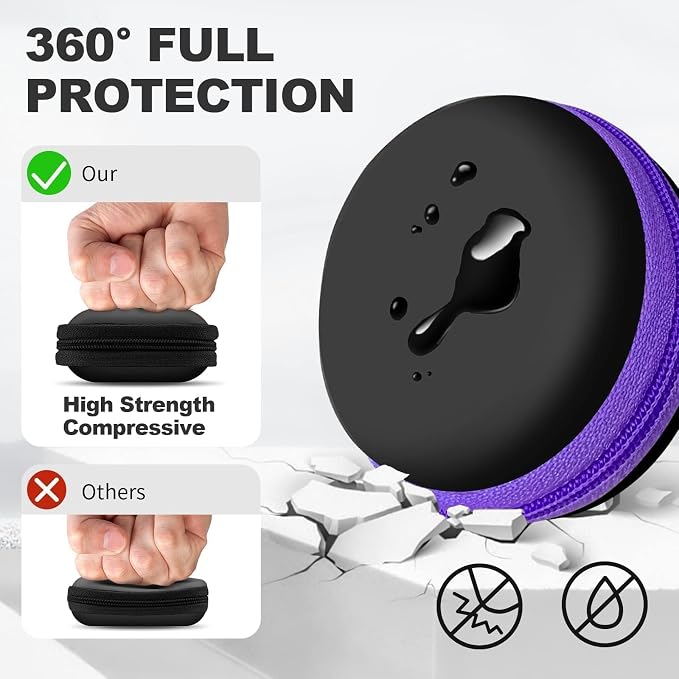 2Pack Round Earbud Case Portable EVA Carrying Case Storage Bag Cell Phone Accessories Organizer with Carabiner for Earphone, Earbud, Earpieces, SD Memory Card, Camera Chips, Black/Purple - Image 2