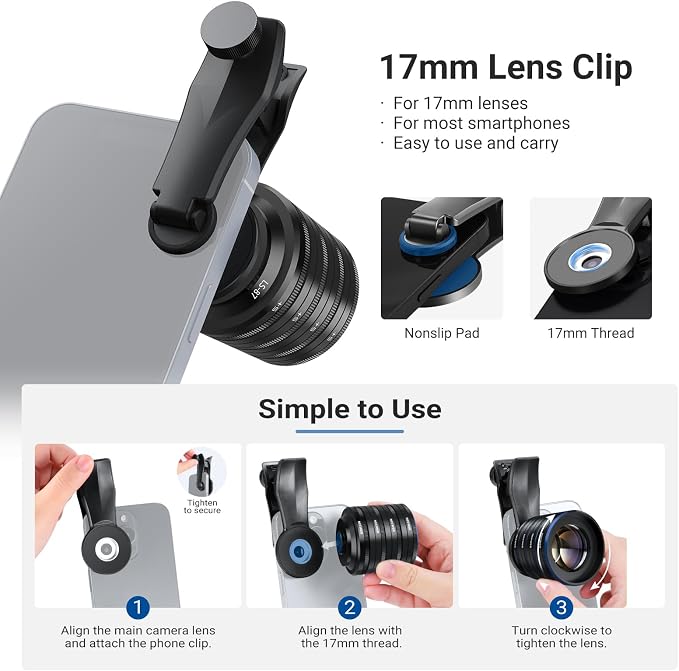 NEEWER Phone Macro Lens Kit, 4 Pcs Stackable Magnetic Closeup Lens Attachment Set with 17mm Threaded Clamp, Clip On Photography Accessories Compatible with iPhone Android Samsung, LS-87 - Image 8