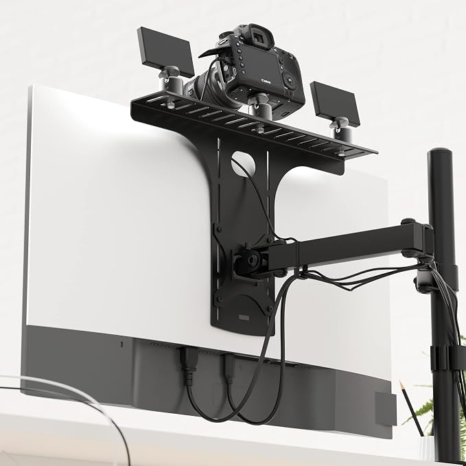 HumanCentric DSLR Monitor Mount Large, Desk Camera, Webcam & Mic Shelf | For Monitor VESA Arm, Replace Clamp Tripods, 100x100mm Patterns, Aluminum, Hardware Included, Light Mounting - Image 2