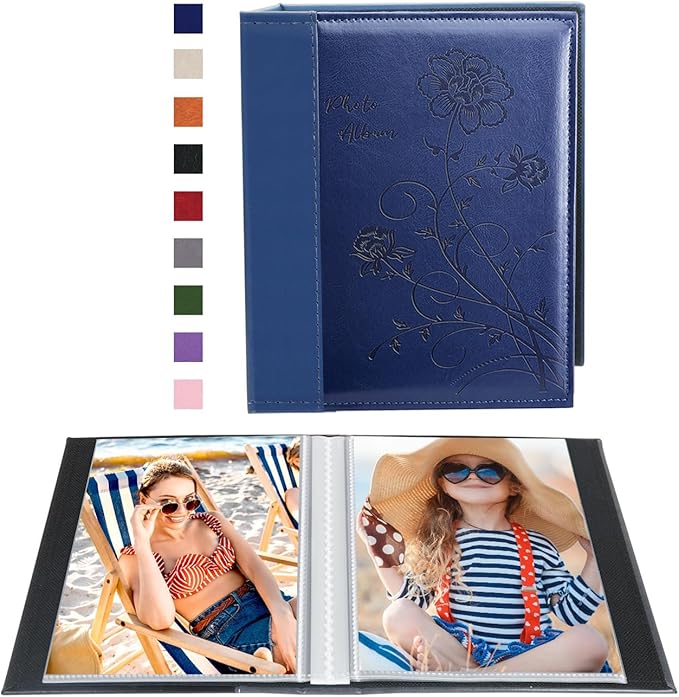 Artmag Photo Album 5x7 Clear Pages Pockets Leather Cover Slip Slide in Photo Album Book Holds 100 Vertical 5x7 Photos Picture Book for Wedding Family (Blue) by Artmag