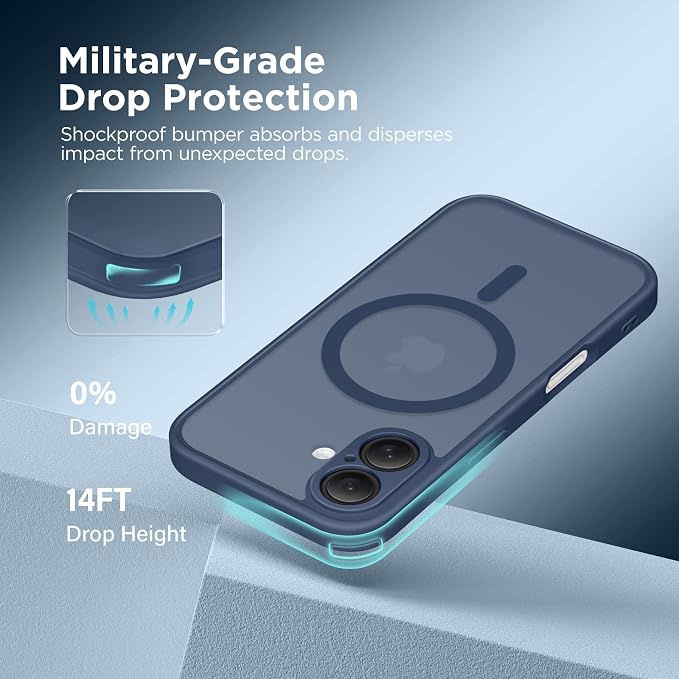 CAPRARO for iPhone 16 Case, Compatible with MagSafe Navy Blue | Upgraded [Full Camera Protection] Protective Translucent Matte Women Girl Magnetic Phone Case Cover, Navy Blue - Image 5