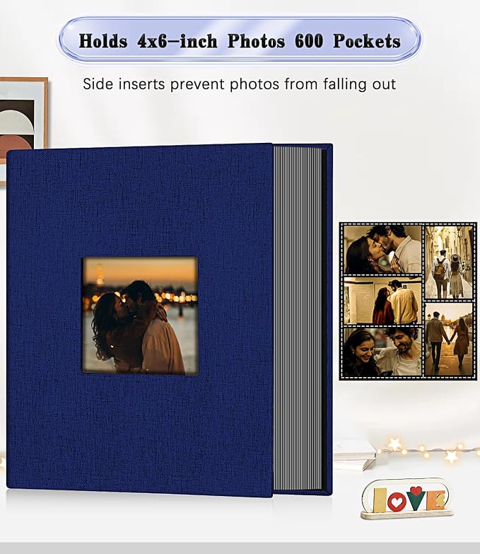 Ejblfe Photo Album 4x6,Linen Cover Slide-in Photo Album Book Can Holds 600 4x6 Photos with 60 Black Sheets for Family,Wedding,Baby and Holiday Pictures (Dark blue) - Image 3