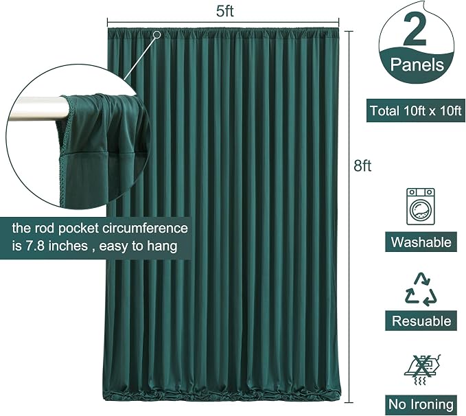 Hunter Green Backdrop Curtain for Parties Wrinkle Free Dark Green Photo Curtains Backdrop Drapes Fabric Decoration for Baby Shower Birthday Party Photography 5ft x 8ft,2 Panels - Image 5