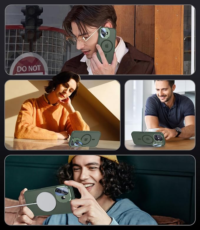 VOFATA [Upgraded] for iPhone 16 Case with Camera Cover Stand [Fit for MagSafe][9H Camera Lens Protector] Mil-Grade Protection Translucent Matte Silicone Magnetic iPhone 16 Phone Case, Green - Image 6