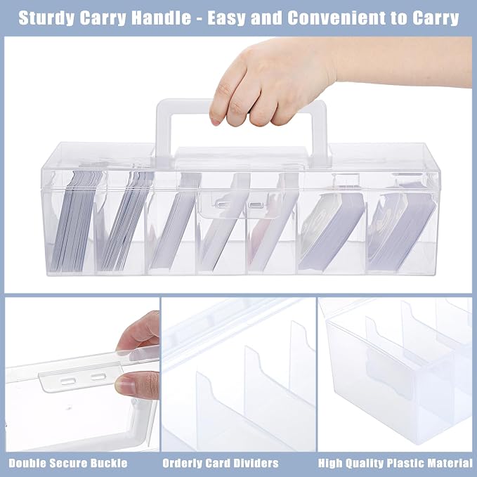OwnMy 2PCS Plastic Trading Card Storage Boxes Baseball Card Storage Boxes | Portable Baseball Card Organizer Boxes for Football Sports MTG TCG Cards, Clear Trading Card Storage Cases with Dividers - Image 5