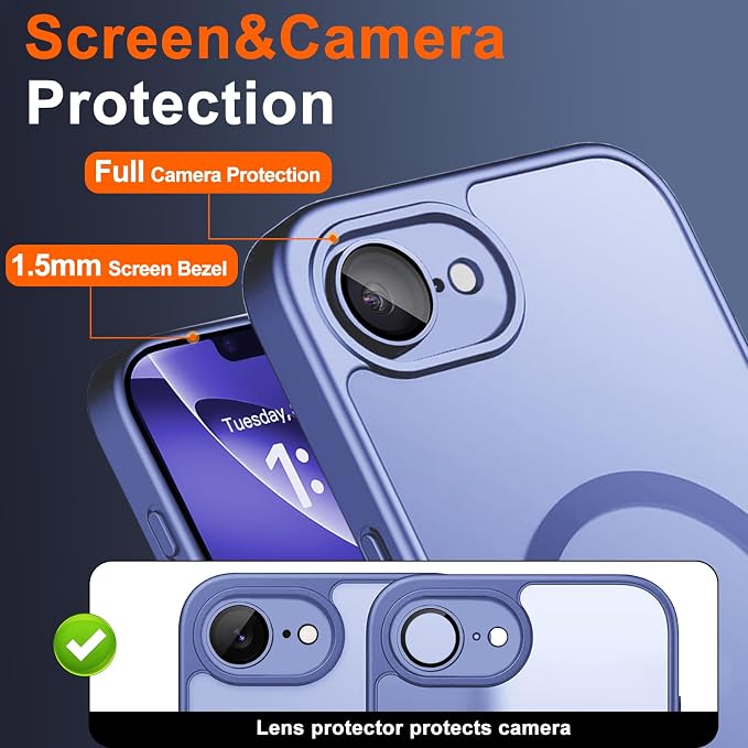 Magnetic for iPhone 17e Case & iPhone 16e Case, Light Blue | Full Camera Protection, Privacy Screen Protector, Compatible with MagSafe, Translucent Matte Shockproof Cover for 17 e 16 e - Image 5