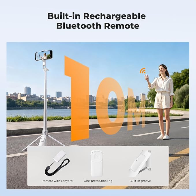 K&F CONCEPT 72" Selfie Stick for iPhone, Phone Tripod with Light | Clip & Magnetic, Light, Remote, 1s Open & Close, Compatible with iPhone 17-12 Osmo Pocket 4/3 Luna Ultra, X97C6 - Image 8