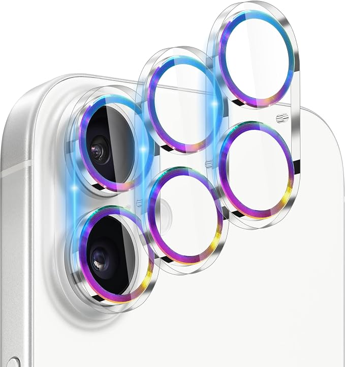 Dengduoduo 3 Pack Camera Lens Protector for iPhone 17, Tempered Glass, Ultra HD, 9H Hardness, Anti-Scratch, Case Friendly,[No Affect on Night Shots], Colorful by Dengduoduo